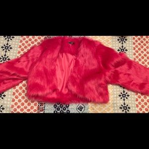Cropped Pink Faux Fur Jacket